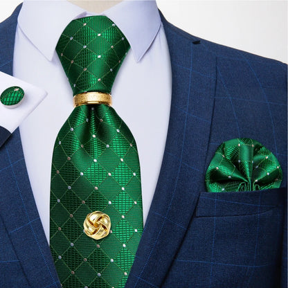 Striped  Necktie Handkerchief Cuffinks Ring Set