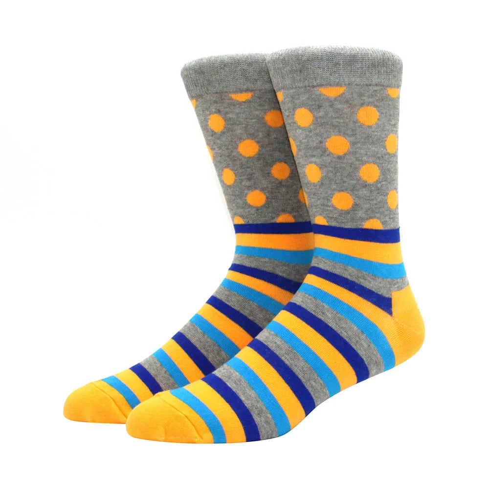 Men Socks  Colorful Cotton Geometric Lattice stripe Classic Happy Business Casual Socks Men