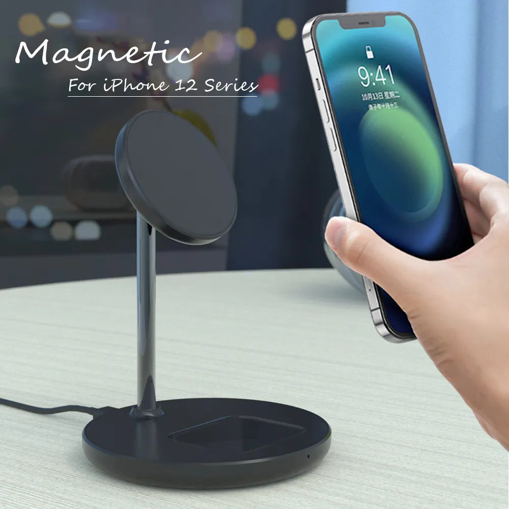 2 in 1 Magnetic Wireless Charger Stand For iPhone 13 12 Pro Max Mini Airpods Fast Charging Station Dock Mobile Phone Chargers San Remo