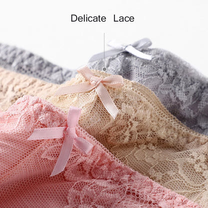 7Pcs Cotton Women's underwear lace transparent panties comfortable antibacterial plus size