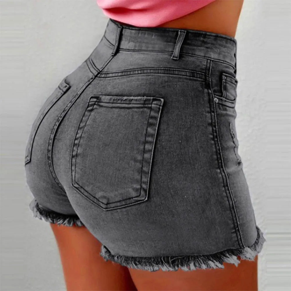 Women's denim shorts Summer Lady Clothing High Waist Denim Shorts Women's  Fringe Frayed Ripped Jeans Hot Shorts With Pockets San Remo