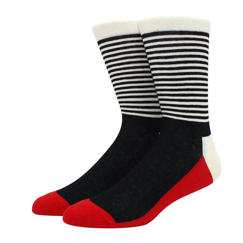 Men Socks  Colorful Cotton Geometric Lattice stripe Classic Happy Business Casual Socks Men