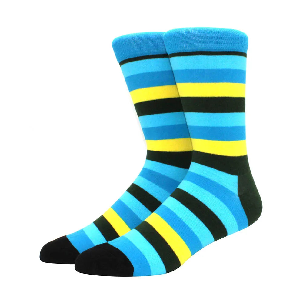 Men Socks  Colorful Cotton Geometric Lattice stripe Classic Happy Business Casual Socks Men