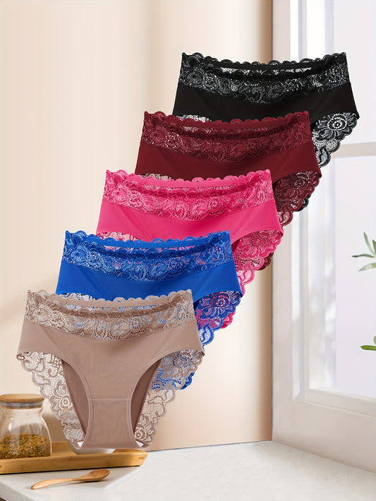 5pcs Women'SLace Spliced Triangle Panties