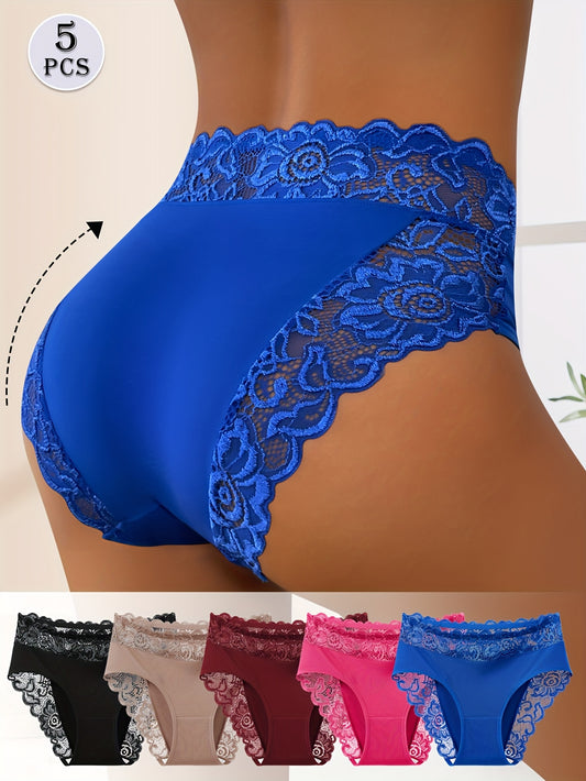 5pcs Women'SLace Spliced Triangle Panties