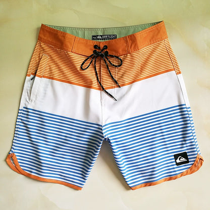 Men's Striped Quick-Dry Beach Shorts - Loose Fit Swim Trunks