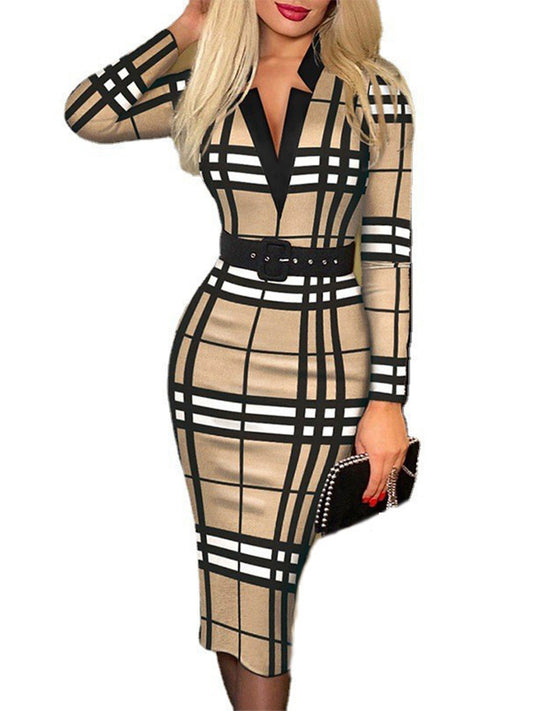 Checkered Long Sleeved High Waisted Dress Plaid Long Sleeves High Waist Dress