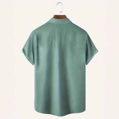 Hawaiian Shirt Striped Pattern Buckle Short Sleeve Men