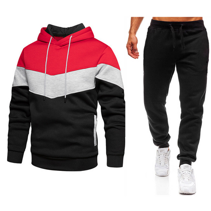 2023 Cross-Border Foreign Trade Men's Sport Suit Fashion Casual Spring and Autumn Patchwork Hoodie Pants Two-piece Set