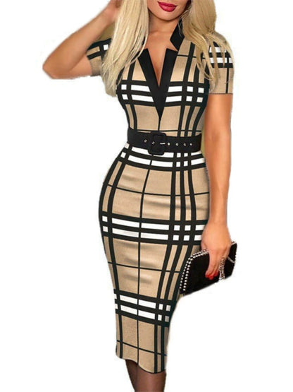 Plaid Long Sleeves High Waist Dress