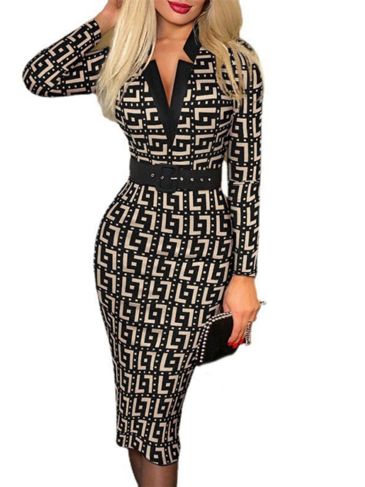 Checkered Long Sleeved High Waisted Dress Plaid Long Sleeves High Waist Dress