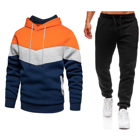 2023 Cross-Border Foreign Trade Men's Sport Suit Fashion Casual Spring and Autumn Patchwork Hoodie Pants Two-piece Set