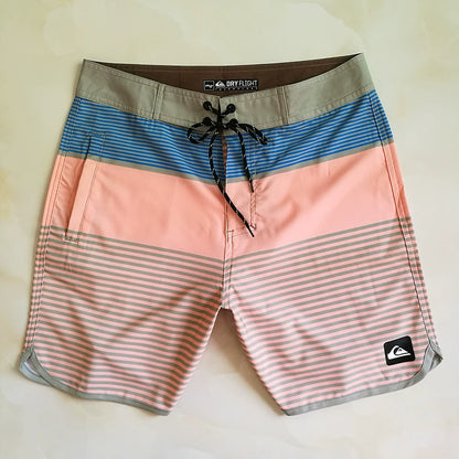 Men's Striped Quick-Dry Beach Shorts - Loose Fit Swim Trunks