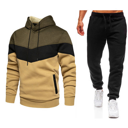 2023 Cross-Border Foreign Trade Men's Sport Suit Fashion Casual Spring and Autumn Patchwork Hoodie Pants Two-piece Set