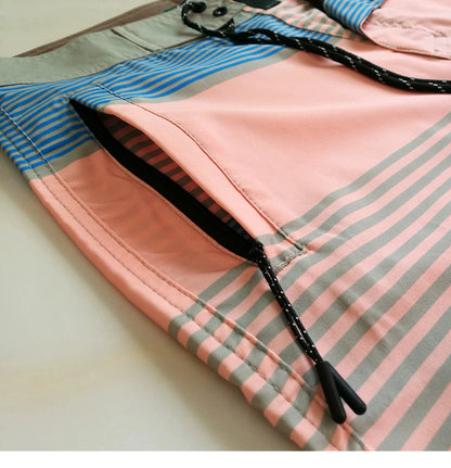 Men's Striped Quick-Dry Beach Shorts - Loose Fit Swim Trunks