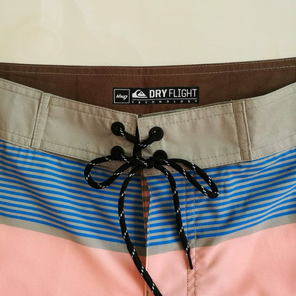 Men's Striped Quick-Dry Beach Shorts - Loose Fit Swim Trunks