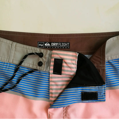 Men's Striped Quick-Dry Beach Shorts - Loose Fit Swim Trunks