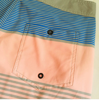 Men's Striped Quick-Dry Beach Shorts - Loose Fit Swim Trunks