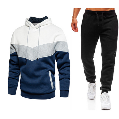 2023 Cross-Border Foreign Trade Men's Sport Suit Fashion Casual Spring and Autumn Patchwork Hoodie Pants Two-piece Set