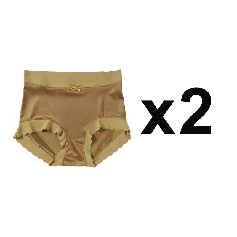 2pcs/set High-waist Women's Simple Satin Ice Silk Seamless Underwear Female Breathable High Quality Panties Butt Lift Briefs