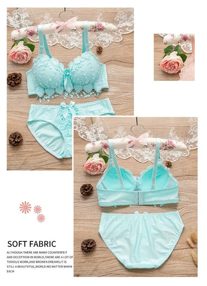 Lace Women Bra Panties Set Wire Free Bra Top Set  Wear Bra Female Sexy Lingerie Set Multi Color Fitness Crop Top Underwear 2 sold