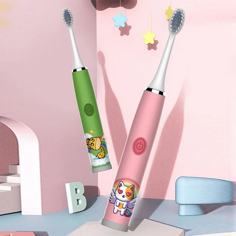 USB Sonic Children Electric Toothbrush Rechargeable Colorful Cartoon Brush Kids Automatic IPX7 Waterproof With Replacement Head San Remo