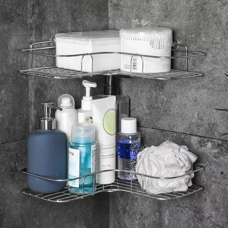 Solid Stainless Steel Storage Rack Punch-free Singer Layer Triangle Wall Mounted Shelf Holder for Bathroom Kitchen Bedroom San Remo Shops