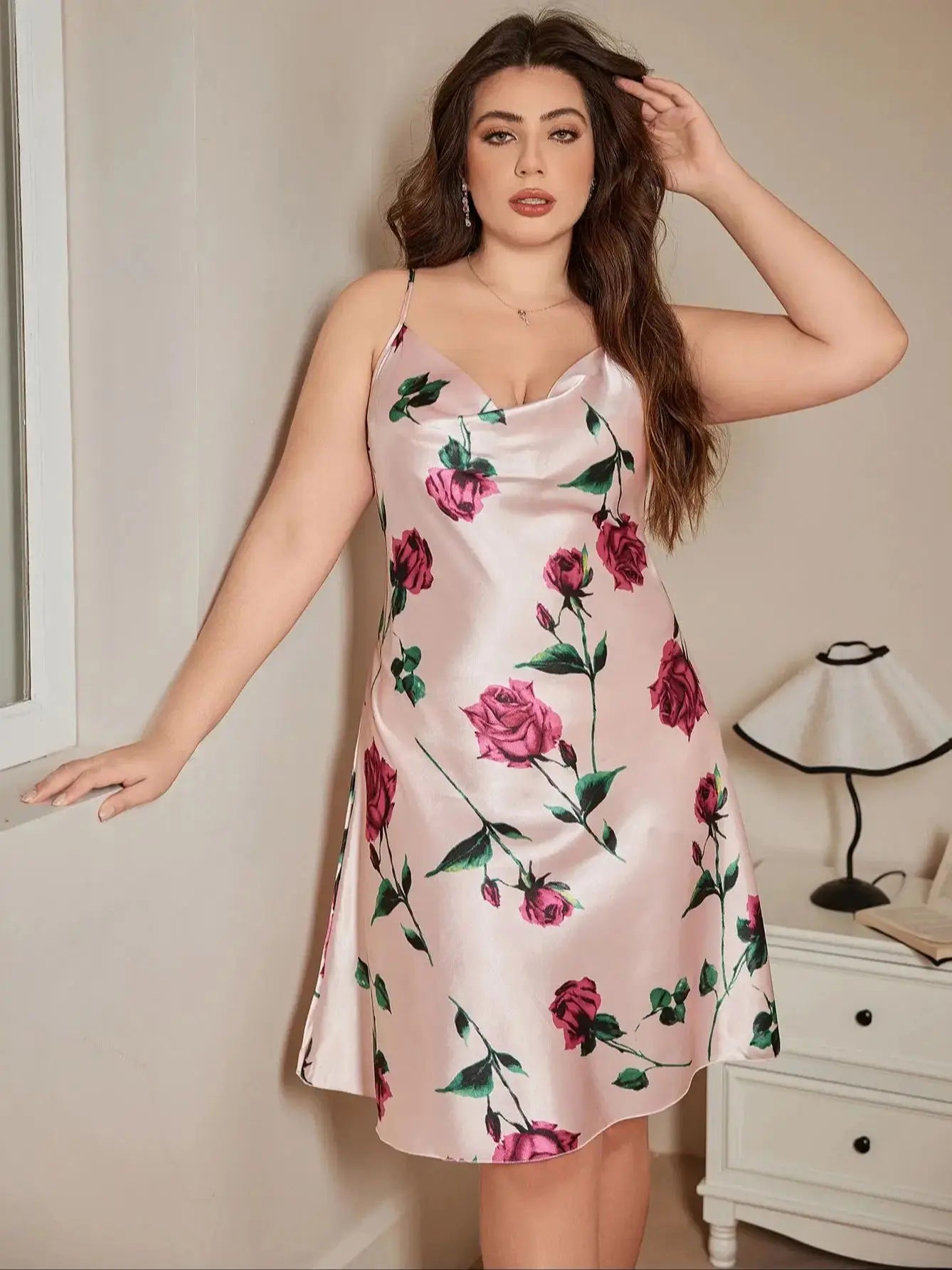 Sexy plus size women's Spaghetti Strap Sleep Dress casual and comfortable Floral Print women's pajamas