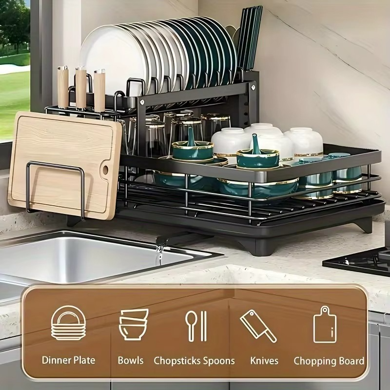 Double-tier extendable dish drainer,
