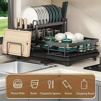 Double-tier extendable dish drainer,