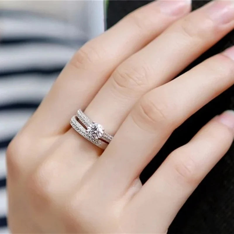 CC Rings For Women Silver Color Double Stackable Fashion Jewelry Bridal Sets Wedding Engagement Ring Accessory CC634 San Remo