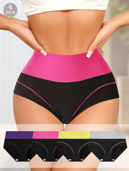 4 pcs High Waisted Tummy Tightening Women's Panties Fashionable Breathable Comfortable Shape Triangle Pants for Women