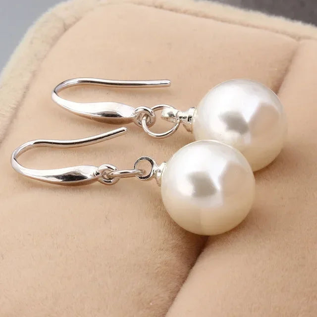 New trendy 925 Sterling Silver noble 10mm Pearl Drop Earrings Jewelry for Woman Girl Charm Wedding Engagement Party Gift Jewelry San Remo Shops