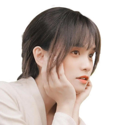 Air Bangs Perücke für Frauen mit natürlicher Stirnpartie, unsichtbarem Haarfleck, rundem Gesicht, französischem Pony, gefälschtem Pony