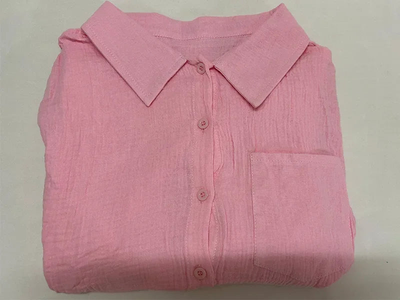 Summer Women's Suit Short Sets Outfits Muslin Suit For Women 2025 Two Piece Female Clothing Solid Button Outfits