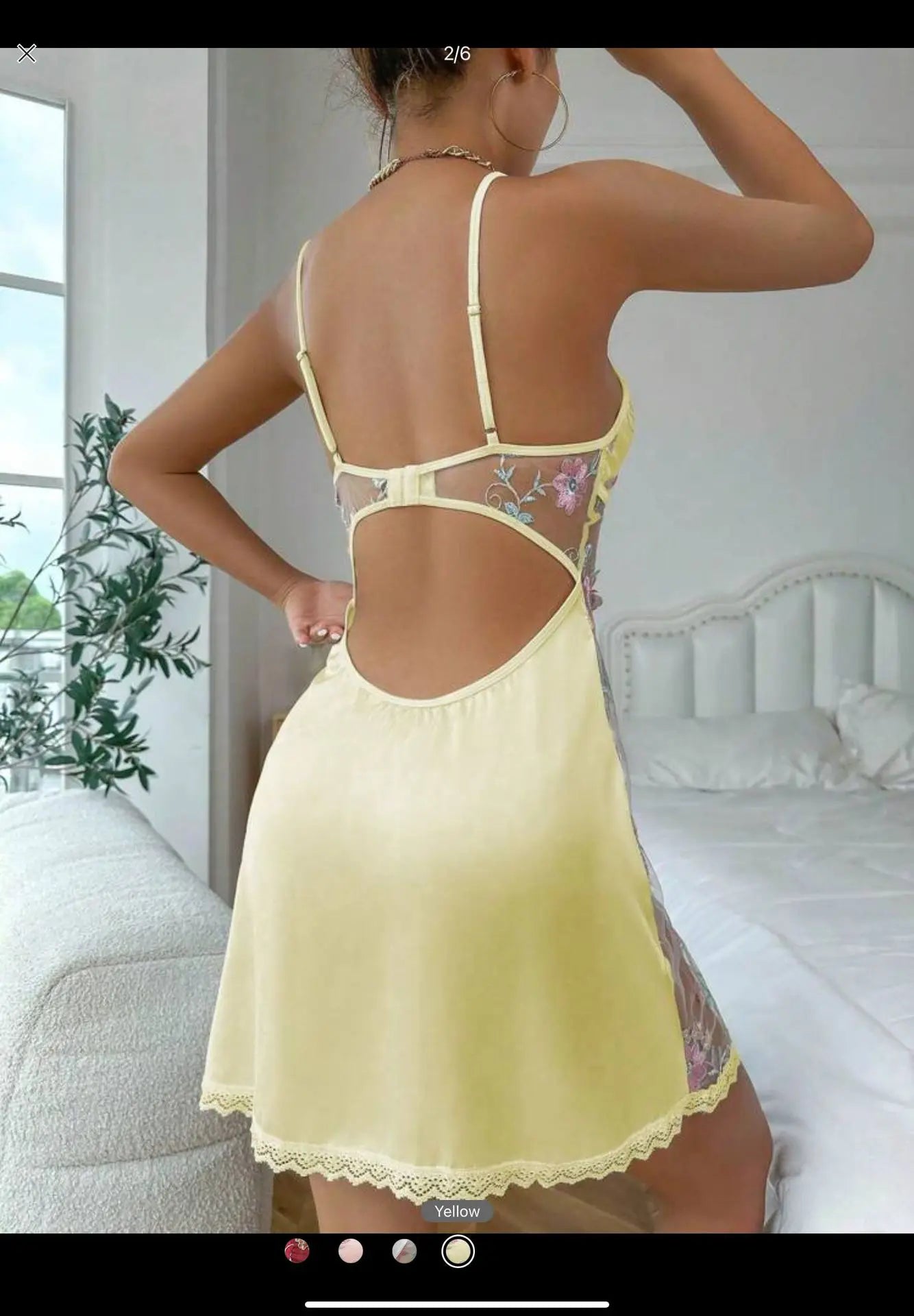 Sheer Embroidered Mesh & Satin Deep-V Chemise Nightgown – TikTok Viral Sensation in EU/US
