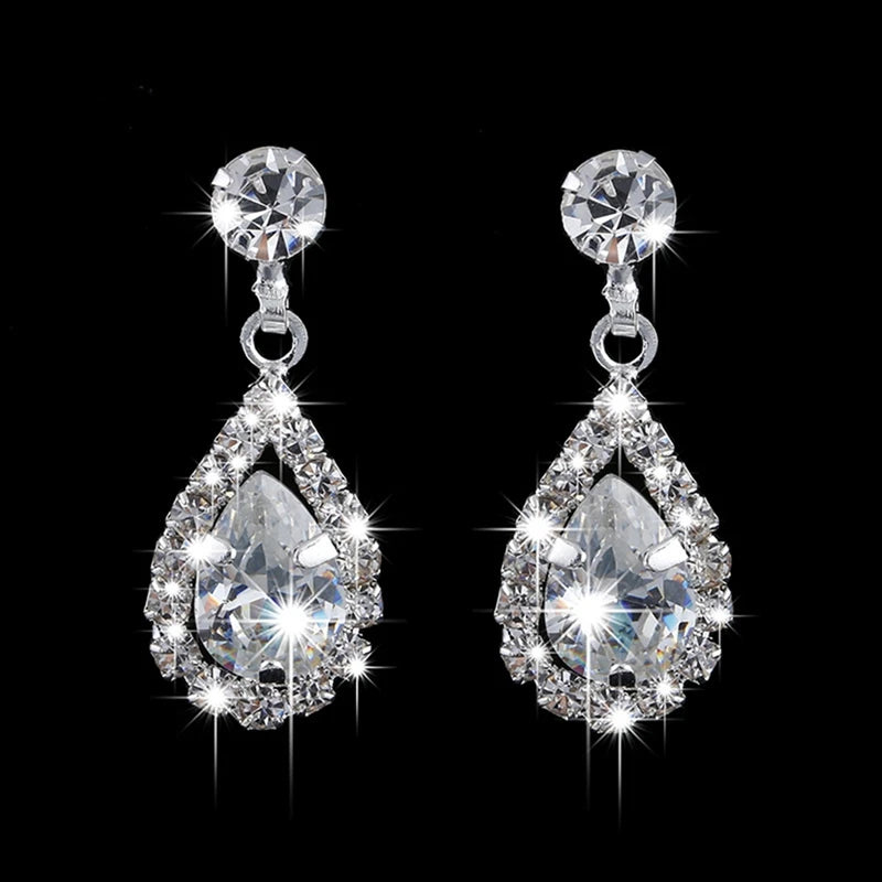 two-Piece Rhinestone Zircon Angel Tear Drop Necklace Earrings