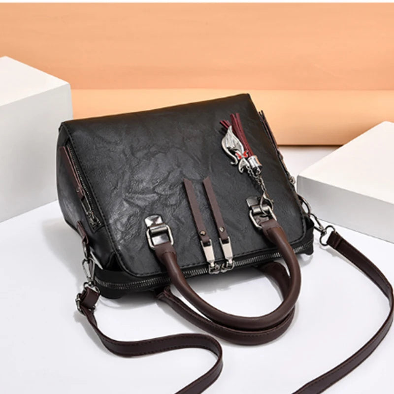 Vintage PU Leather Ladies HandBags Women Messenger Bags TotesTassel Designer Crossbody Shoulder Bag Boston Hand Bags Hot Sale San Remo