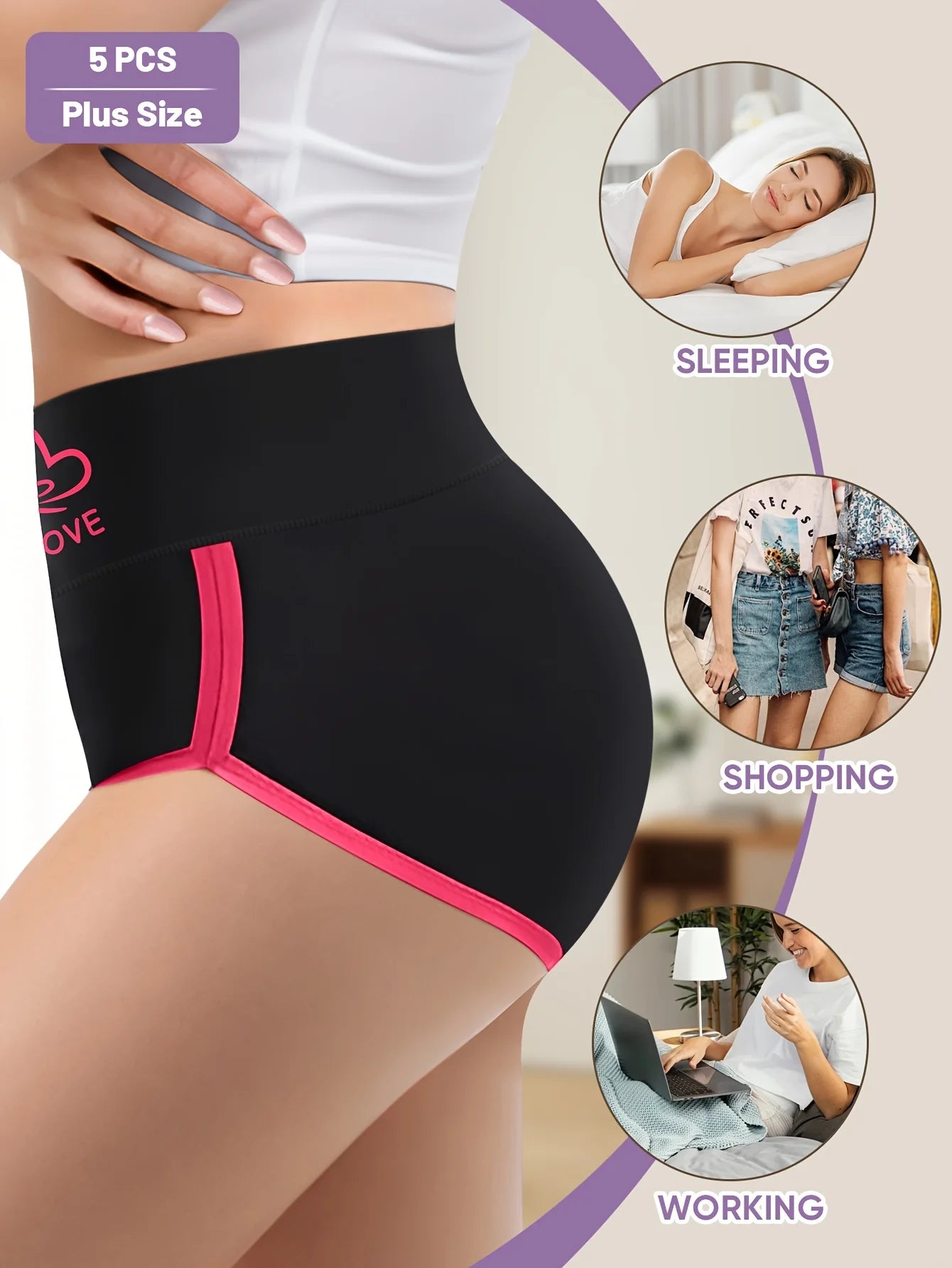 5-Pack Plus Size Panties for Women, Solid Color, Comfortable Breathable Polyester, Medium stretch, Knit