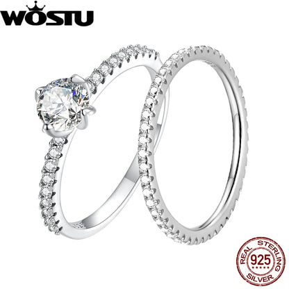 Anillos de compromiso y boda WOSTU de plata de ley 925 para mujer, llenos de circonitas cúbicas transparentes, apilables, joyería fina