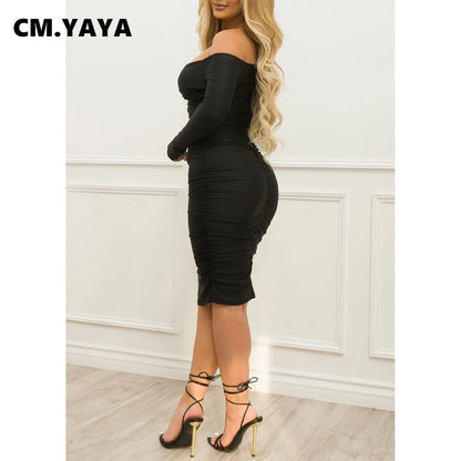 Off Shoulder V-neck Bodycon Midi Dress
