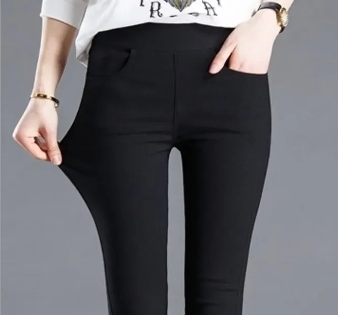 Womens Elastic Waist Legging with Pocket Female Skinny Leggins Femme Black White Pantalones De Mujer Casual Stretch Pencil Pants San Remo