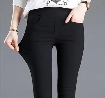 Womens Elastic Waist Legging with Pocket Female Skinny Leggins Femme Black White Pantalones De Mujer Casual Stretch Pencil Pants San Remo