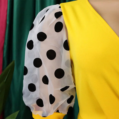 Kleid Büroarbeit für Frauen V-Ausschnitt Halbarm Polka Dot V-Ausschnitt Etuikleid Paket Hüfte Mitte Wade Professionelles Businesskleid Midi OL