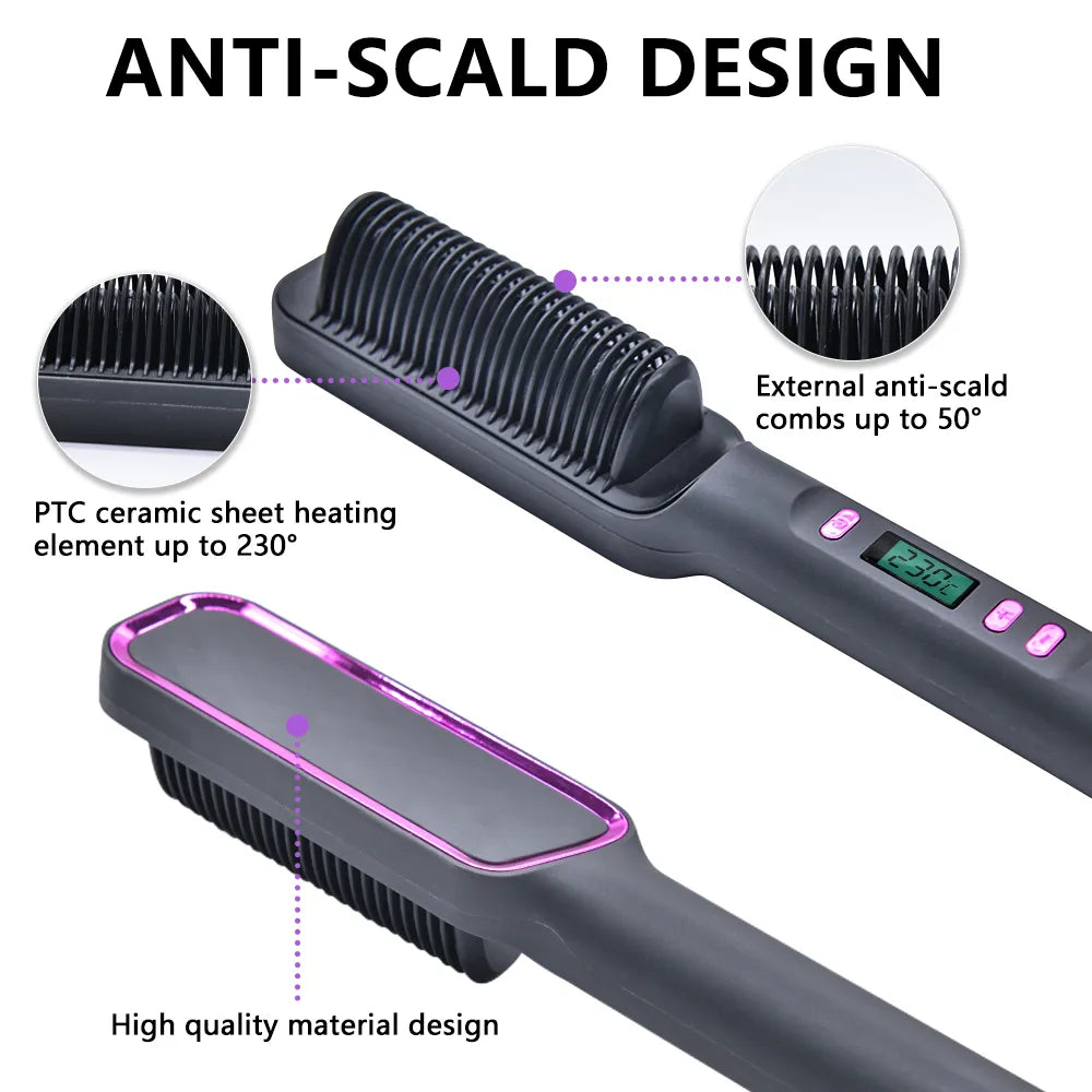 Electric Hot Comb Multifunctional Straight Hair Straightener Comb Negative Ion Anti-Scalding Styling Tool Straightening Brush San Remo