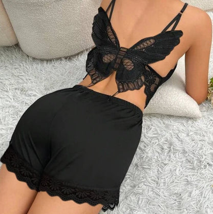 Sexy Women's Home Sleepwear Casual Sexy Solid Color Lace Camisole Top Casual Shorts Comfortable Sex Pajamas Set Woman Clothing