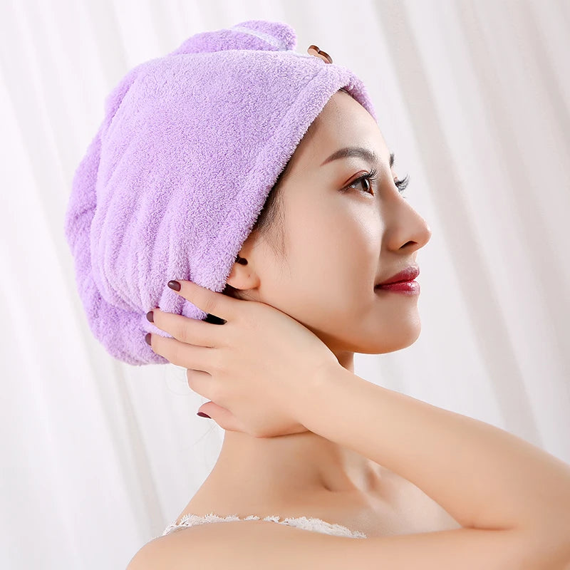 Women Hair Drying Hat Quick-dry Hair Towel Cap Hat Microfiber Solid Towel Cap Super Absorption Turban Hair Dry Cap Bath Hat San Remo Shops