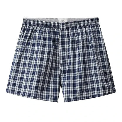Herren-Unterwäsche aus Baumwolle, lässige Boxershorts mit Karomuster und elastischem Bund, mit Knopfleiste, bequeme Unterwäsche, S-XL