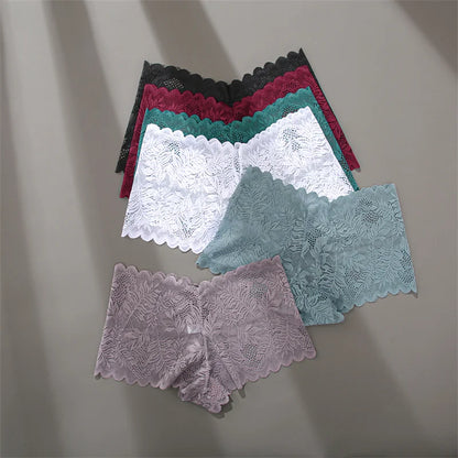 4pcs Lace Floral Panties  Low-Waist Breathable