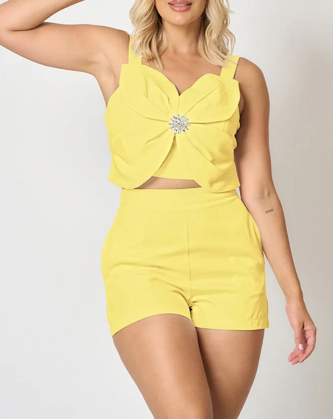 Women's Two Pieces Sets Outfit New Fashion Sexy Backless Folds Casual Vest Pockets Shorts Set For Women Black Summer Clothing